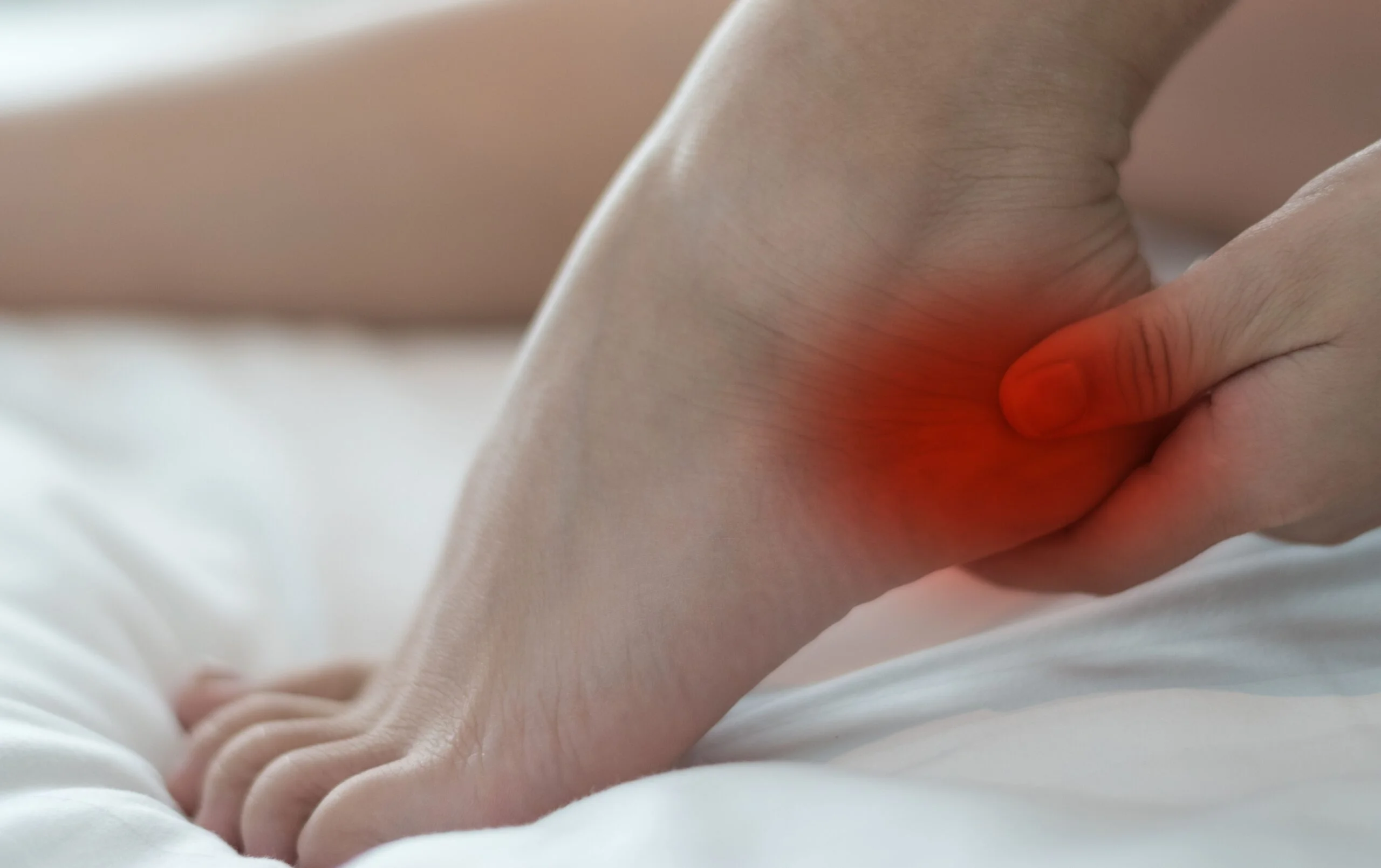Foot pain and discomfort with highlighted area on ankle.
