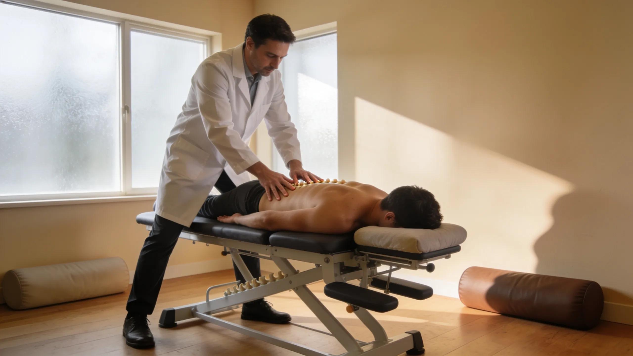 Chiropractic adjustment session illustrating pain relief techniques for back pain